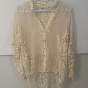 Anthropologie mystree Chiffon High Low Sheer Lace Blouse